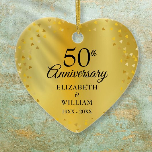 50ste trouwjubileum Gouden Hartjes Confetti Keramisch Ornament
