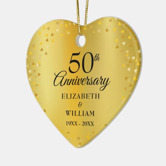 50ste trouwjubileum Gouden Hartjes Confetti Keramisch Ornament (Links)