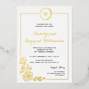 50ste trouwjubileum gouden krans monogram  folie uitnodiging