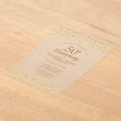 50ste trouwjubileum Gouden liefdesharten Acryl Uitnodigingen (Laagn)