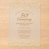 50ste trouwjubileum Gouden liefdesharten Acryl Uitnodigingen (Voorkant)