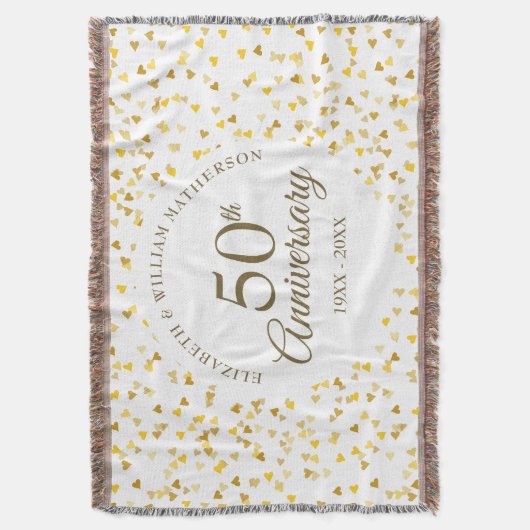 50ste trouwjubileum Gouden Liefdesharten Confetti Deken (Voorkant Verticaal)