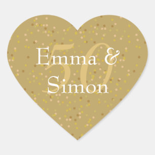 50ste trouwjubileum gouden stof confetti hart sticker