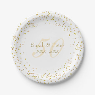 50ste trouwjubileum gouden stof confetti papieren bordje
