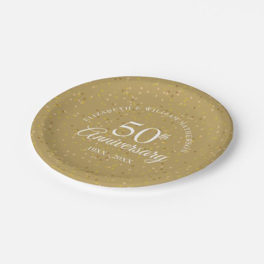 50ste trouwjubileum gouden stof confetti papieren bordje (Gekanteld)