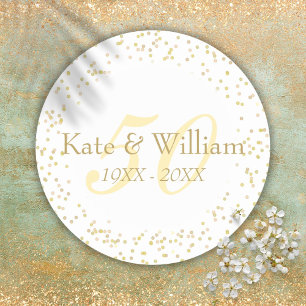 50ste trouwjubileum gouden stof confetti ronde sticker