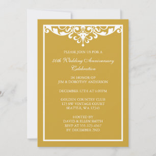 50ste trouwjubileum Gouden Vintage Bloemmotief Kaart