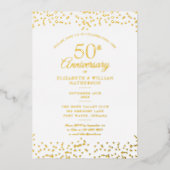 50ste trouwjubileum harten confetti goud folie uitnodiging (Voorkant)