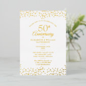 50ste trouwjubileum harten confetti goud folie uitnodiging (Staand Voorkant)