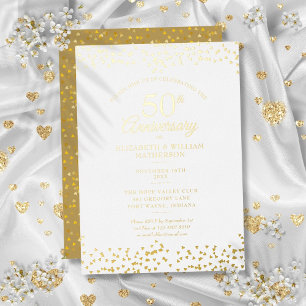 50ste trouwjubileum harten confetti goud folie uitnodiging
