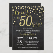 50ste trouwjubileum krijtbord zwart en goud kaart (Voorkant / Achterkant)