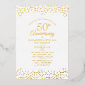 50ste trouwjubileum liefdesharten goud folie uitnodiging (Voorkant)