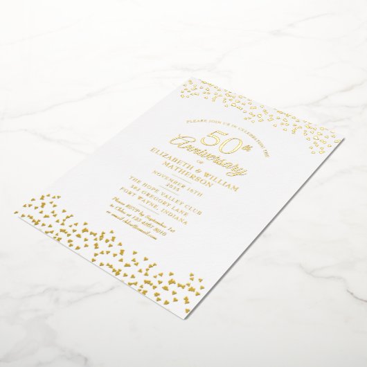 50ste trouwjubileum liefdesharten goud folie uitnodiging (Gedraaid)