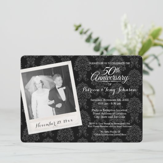 50ste trouwjubileum met vintage foto kaart (Staand voorkant)