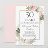 50ste trouwjubileum Roze Roos Bloemstuk Kaart (Voorkant / Achterkant)