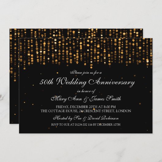 50ste trouwjubileum ster confetti goud kaart (Voorkant / Achterkant)