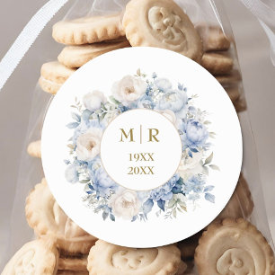 50ste trouwjubileum Stof Blauw Goud Ronde Sticker