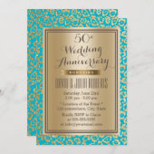 50ste trouwjubileum Teal & Goud Luipaardprint Kaart (Voorkant / Achterkant)