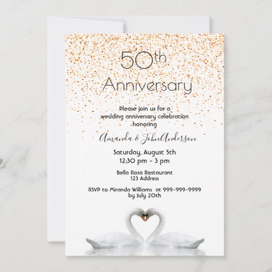 50ste trouwjubileum twee zwanen verliefd wit kaart (Voorkant)