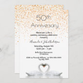 50ste trouwjubileum twee zwanen verliefd wit kaart (Voorkant / Achterkant)