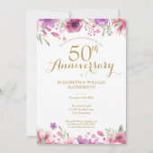 50ste trouwjubileum waterverf bloemmotief kaart (Voorkant)