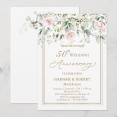 50ste trouwjubileum witte roze rozen uitnodiging (Voorkant / Achterkant)