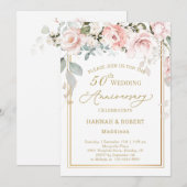 50ste trouwjubileum Witte Roze Rozen Uitnodiging (Voorkant / Achterkant)