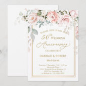 50ste trouwjubileum witte roze rozen uitnodiging (Voorkant / Achterkant)