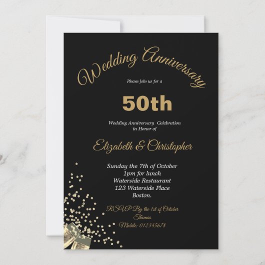 50ste trouwjubileum Zwart Goud Chic Elegant Kaart (Achterkant)