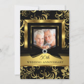 50ste trouwjubileum Zwart Goud Damast Foto Kaart (Voorkant)