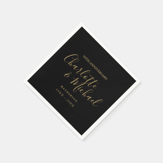 50ste trouwjubileum Zwart Gouden Handtekening Servet (Hoek)