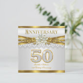 50ste trouwjubileumfeest Goud Witte Parel Kaart (Staand voorkant)