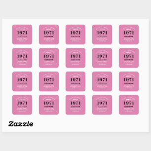 50ste verjaardag 1971 roze zwart voor haar persoon vierkante sticker