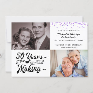 50ste verjaardag 2 foto's paarse confetti kaart