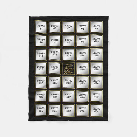 50ste Verjaardag 34 Fotocollage, Gouden Lijsten Fleece Deken (Voorkant)