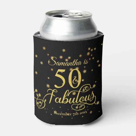 50ste verjaardag 50 en Fabulous Glitter Stars Blikjeskoeler (Blikje Voorkant)