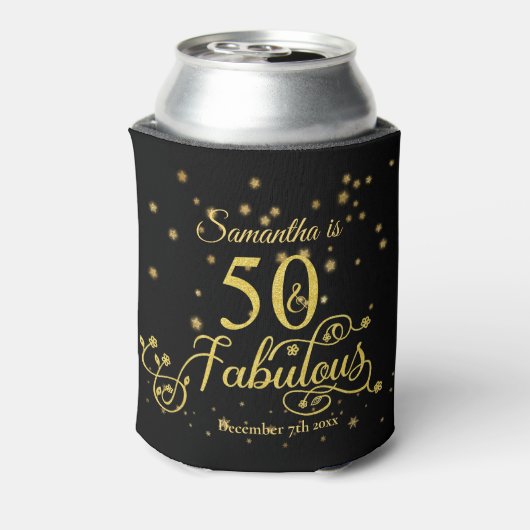 50ste verjaardag 50 en Fabulous Glitter Stars Blikjeskoeler (Blikje Achterkant)