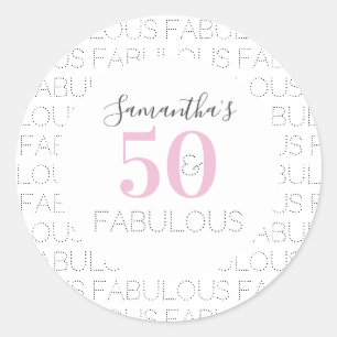 50ste verjaardag 50 en fabulous Modern Roze Ronde Sticker