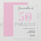 50ste verjaardag 50 en Fabulous Pink Grey Party Kaart (Voorkant / Achterkant)