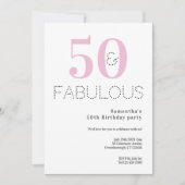 50ste verjaardag 50 en Fabulous Pink Party Kaart (Voorkant)