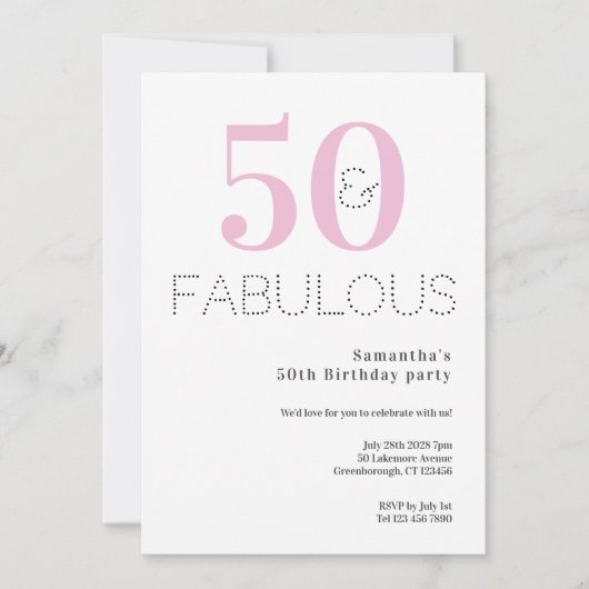 50ste verjaardag 50 en Fabulous Pink Party Kaart (Voorkant)