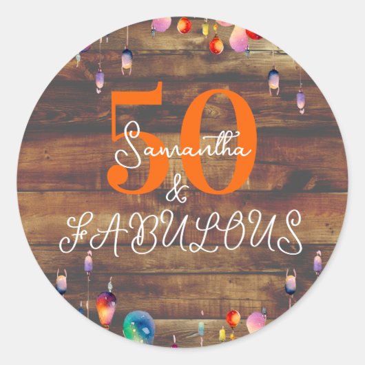 50ste verjaardag 50 en Fabulous rustieke partij Ronde Sticker (Voorkant)