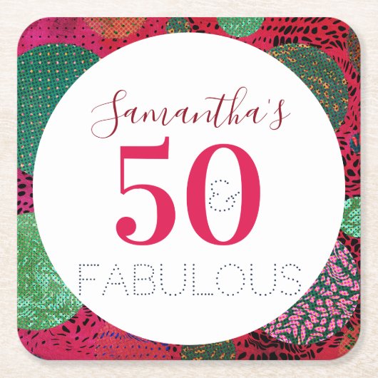 50ste verjaardag 50 en Fabulous Unieke Partij Kartonnen Onderzetters (Voorkant)