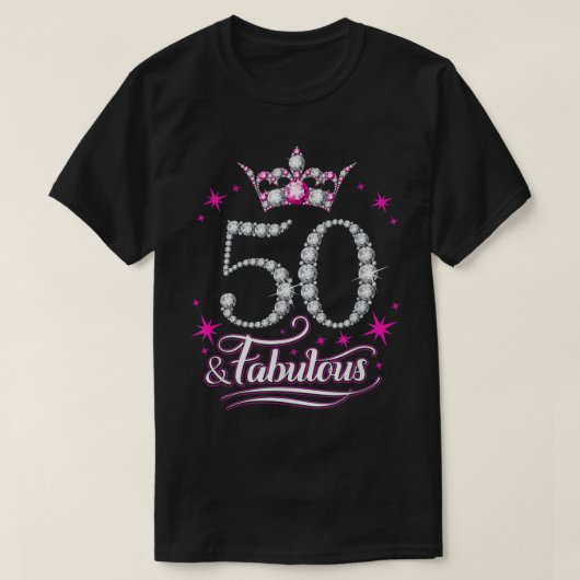 50ste verjaardag. 50 en Fabulous women's, dames en T-shirt (Design voorkant)