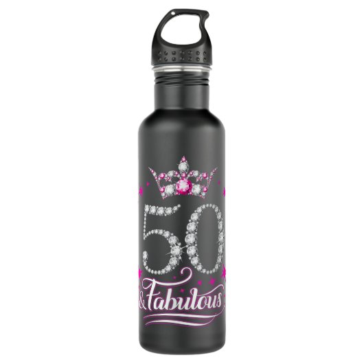 50ste verjaardag. 50 en Fabulous women's, dames en Waterfles (Voorkant)
