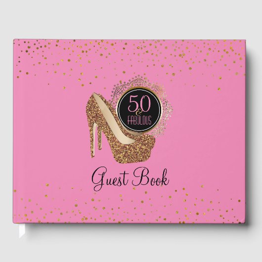 50ste verjaardag | 50 & Fabulous Pink Gold Gastenboek (Voorkant)