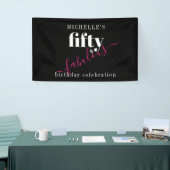 50ste verjaardag 50 & Fabulous Zwart & Roze Script Spandoek (Beurs)
