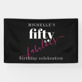 50ste verjaardag 50 & Fabulous Zwart & Roze Script Spandoek (Horizontaal)