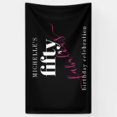 50ste verjaardag 50 & Fabulous Zwart & Roze Script Spandoek (Verticaal)