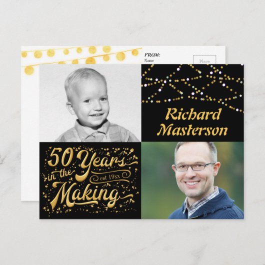 50ste verjaardag 50 jaar in de maak (Toen & Nu) Uitnodiging Briefkaart (Voorkant / Achterkant)